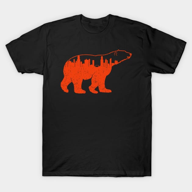 Vintage Downtown Chicago City Skyline Walking Bear Novelty T-Shirt by skylervario